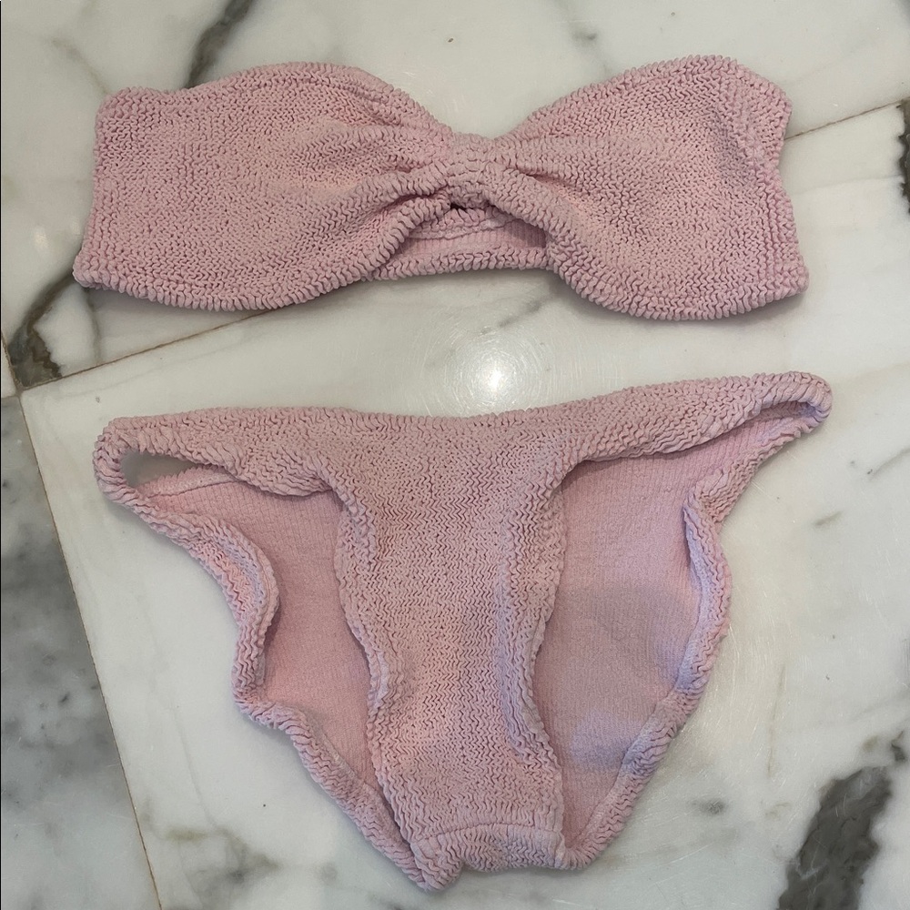 Hunza G Light Pink Textured Bandeau Bikini Set